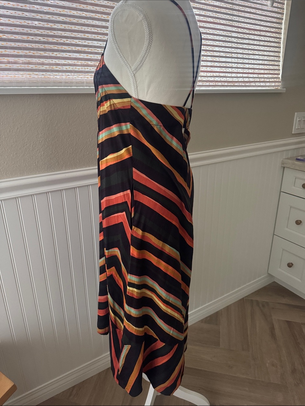 Anthropologie Black Maxi Dress with Orange, Cream & Teal Chevron Stripes - Picture 3 of 5